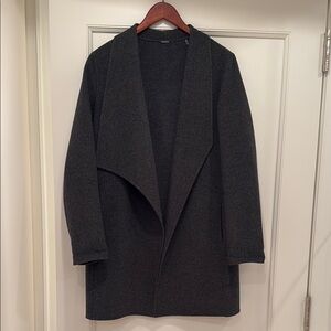 Elie Tahari Charcoal Grey Open Front Double Faced Wool Coat